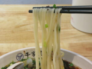 酸辣牛肉麺（やや細麺）@牛家兄弟 蘭州牛肉麺 西新宿店（新宿西口駅）麺