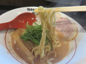 豚骨中華そば（太麺）@豚骨中華そば がんたれ（岩出駅）麺