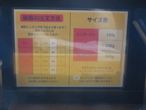ミニラーメン@頑極（武蔵小山駅）サイズ表